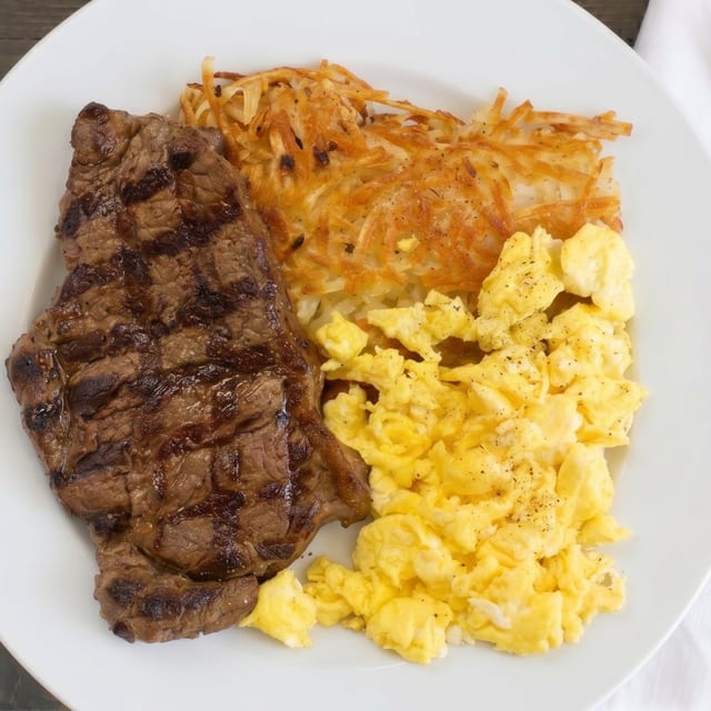 New York Steak & Three Eggs.